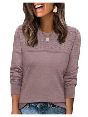 WIHOLL Crewneck Crochet Sweater Long Sleeve Pullover